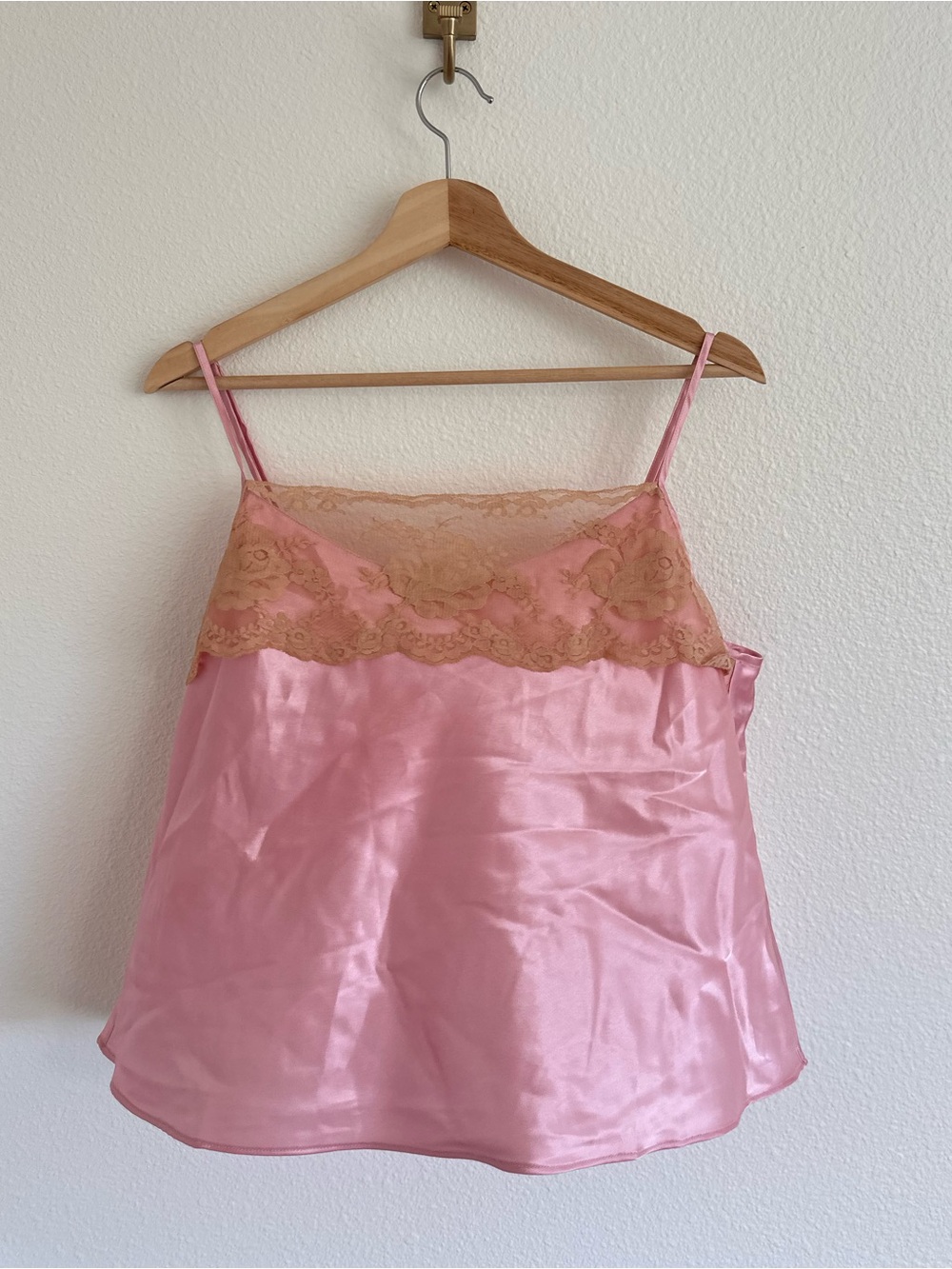 Vintage Pink Satin Lace Trim Camisole